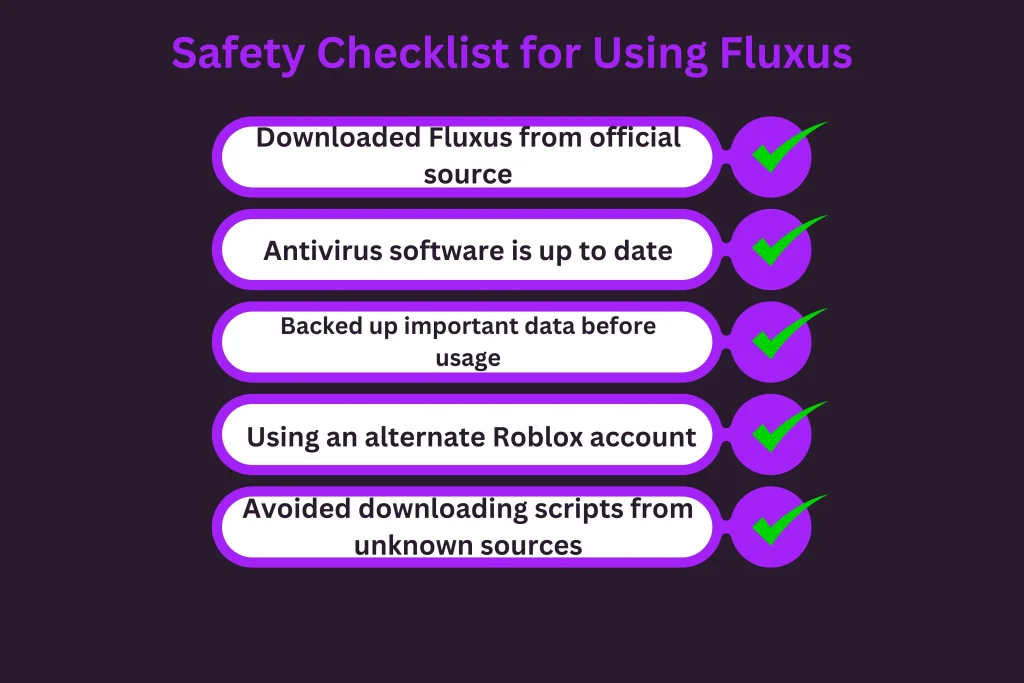 Checklist for safely using Fluxus executor infogrphic image